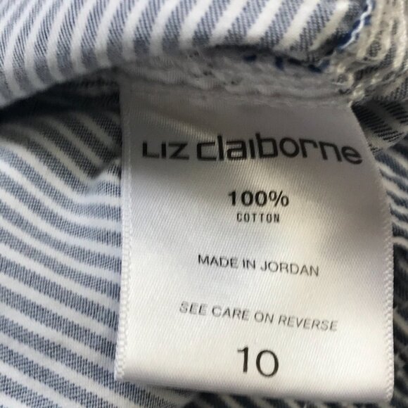 Liz Claiborne Straight Leg Ankle Pants Women's 10 Blue White Striped 100% Cotton - Picture 8 of 10